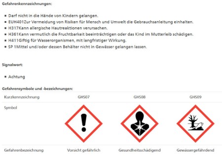 Gefahrenkennzeichnung von Movento SC gemäss Pflanzenschutzmittelverzeichnis des Bundesamts für Landwirtschaft, Stand 15.11.20.